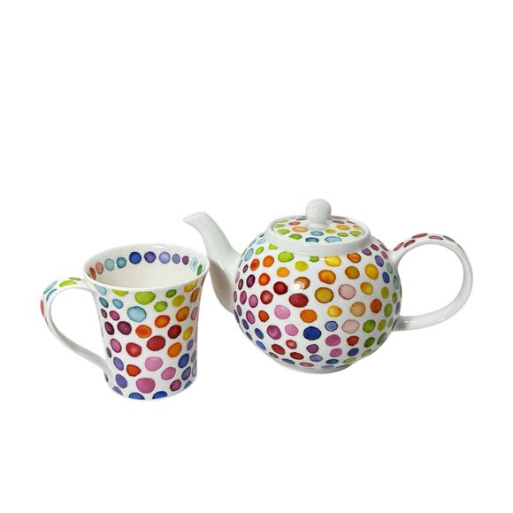 Dunoon “Hot Spots” Teapot (5”) & Mug Set Caroline Bessey Fine Bone China England - Picture 1 of 9